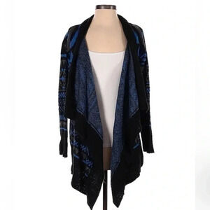 Neiman Marcus Blue Bohemian Aztec Open Front Draped Sweater Cardigan Size Small